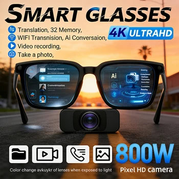 Nuovi Occhiali Smart AI con Traduzione AI, Fotocamera HD 8MP, Riprese 4K, Conversazione Immagine, Registrazione, Ascolto Musica - Occhiali Smart 2026
