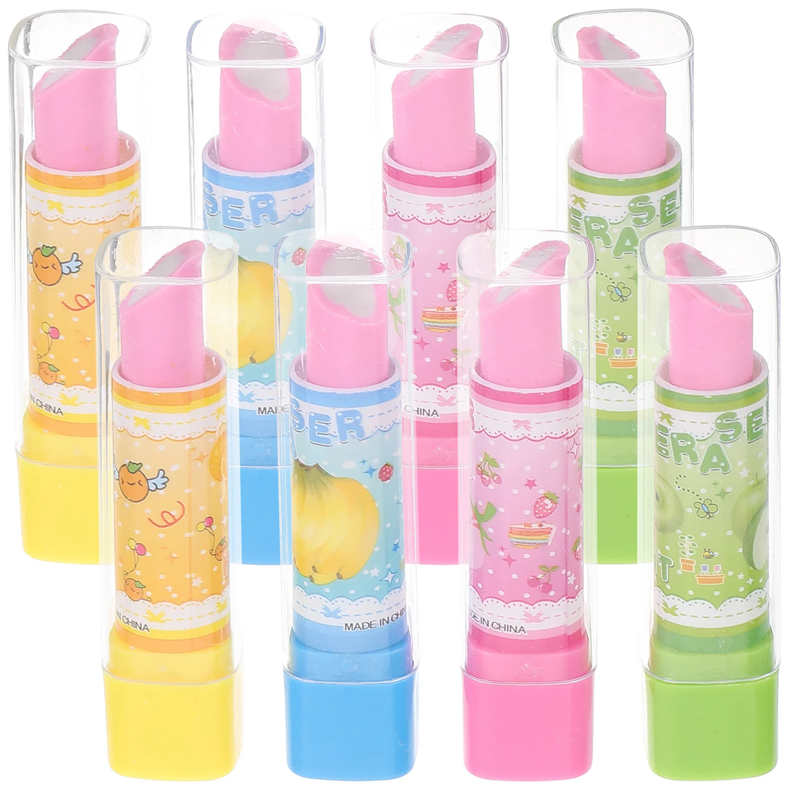 

8 Pcs Kids Stationery Fruit Pattern Eraser Lipstick Pet Novelty Pencils for Cartoon
