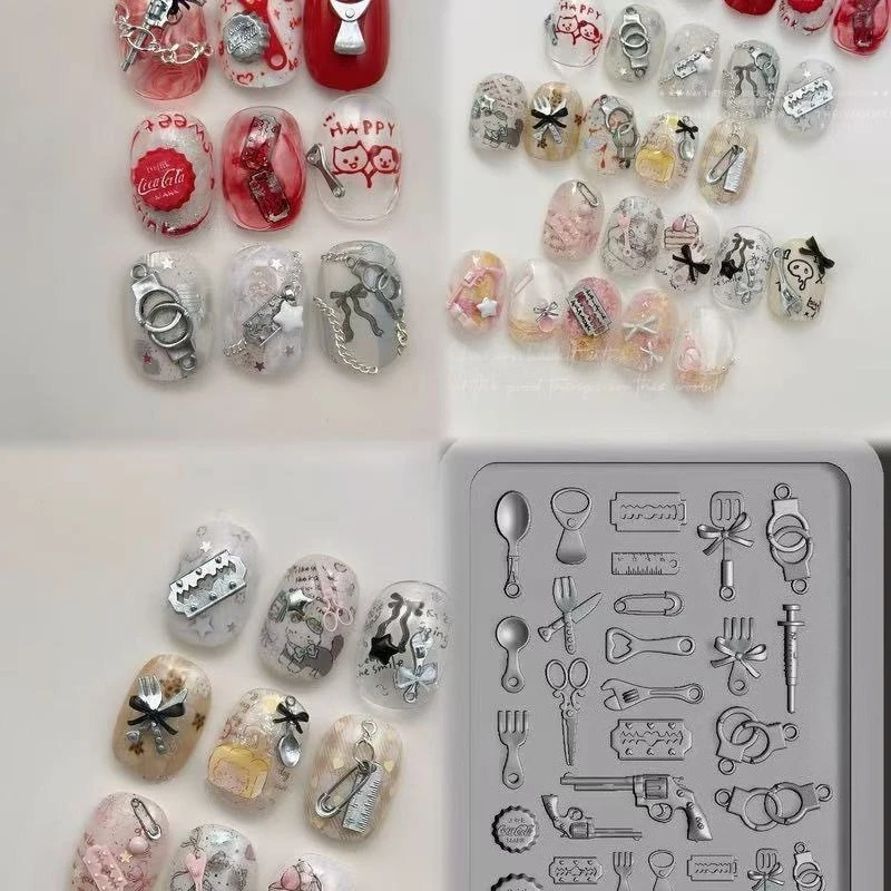 DIY 할로윈 액세서리 네일 파츠 도구 3D 네일 몰드 실리콘 식기 수갑 재미있는 장난감 레진 매니큐어 참