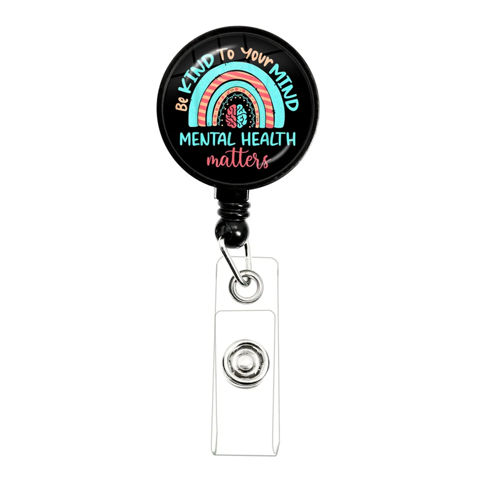 "Mental Health Matters" Glitter Badge Reel - Retractable ID Holder With Shark Clip For Psychologists, Nurses, Teachers