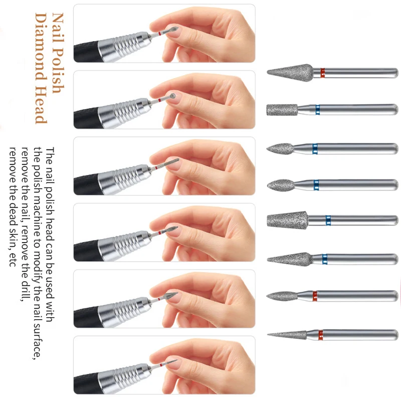 10/7Pcs Diamond Milling Cutter For Manicure Electric Nail Drill Bits Accessory Pedicure Machine Nail File Nails Gel Remover Tool 2