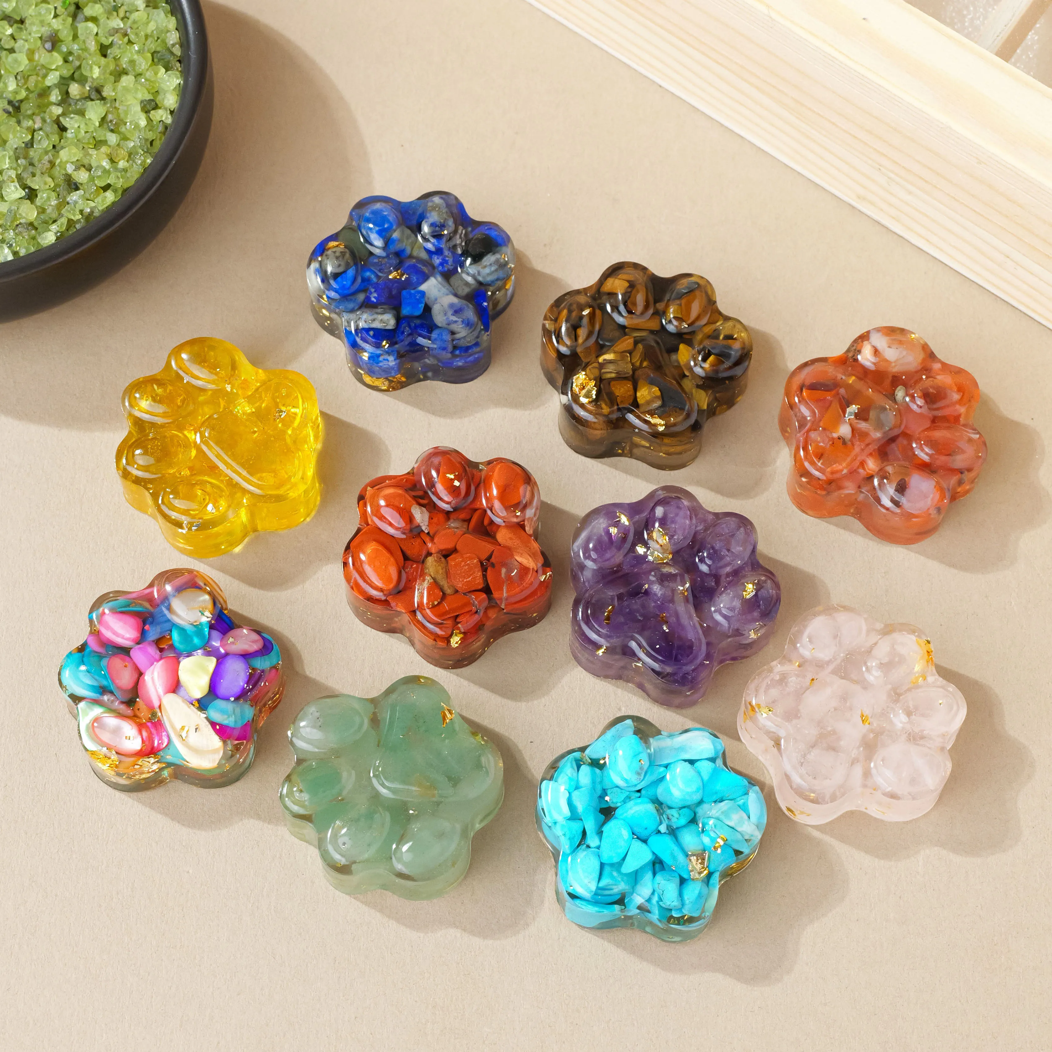 1PC Natural Crystal Stone Mini Cat's Paw Statue | Reiki Healing Figurine | Feng Shui Amulet | Home & Office Decorative Gift 3 A single, small figurine carved from polished natural crystal stone into the shape of a cat's paw (pad and toes), used for Reiki healing and Feng Shui decor.