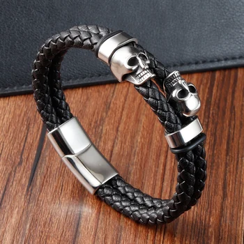 Bracciale multistrato Punk Fascino in acciaio inossidabile Braccialetti magnetici in pelle nera da uomo Braccialetti intrecciati Gioielli Homme Accessori 1