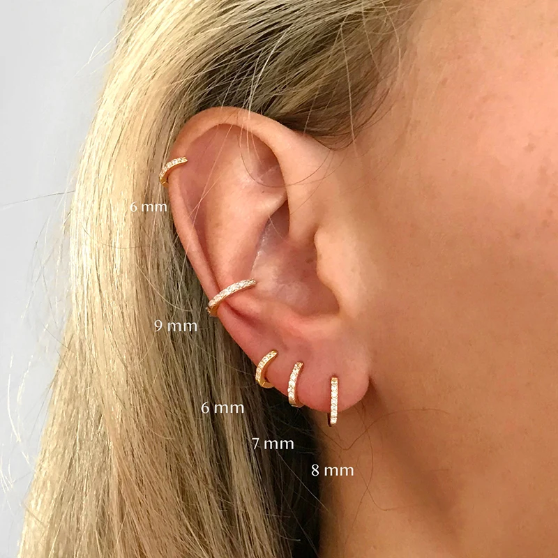 Fashion Minimal Hoop Earrings Crystal Zirconia Small Huggie Thin Hoops Cartilage Earring Helix Tragus Earring Piercing Jewelry
