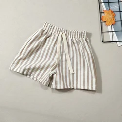 British Style Children's Pure Cotton Casual Pants and Shorts - 5T(120) (Khaki stripes)