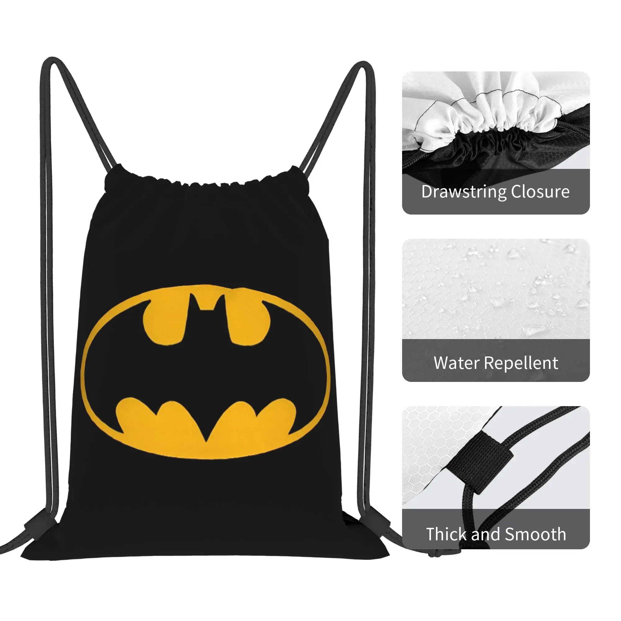 Iconic Batman Logo Drawstring Backpack - Water-Resistant Gym and Travel Sackpack