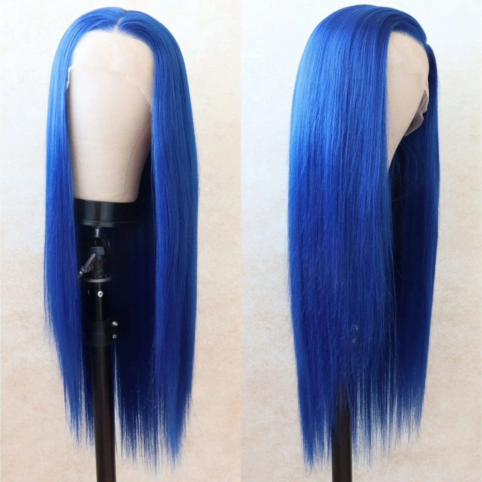 Dark Blue Straight 13x4 Lace Front Wig Long Straight Blue Lace Front Synthetic Wigs Pre-Plucked Natural Hairline Wig (24Inch)