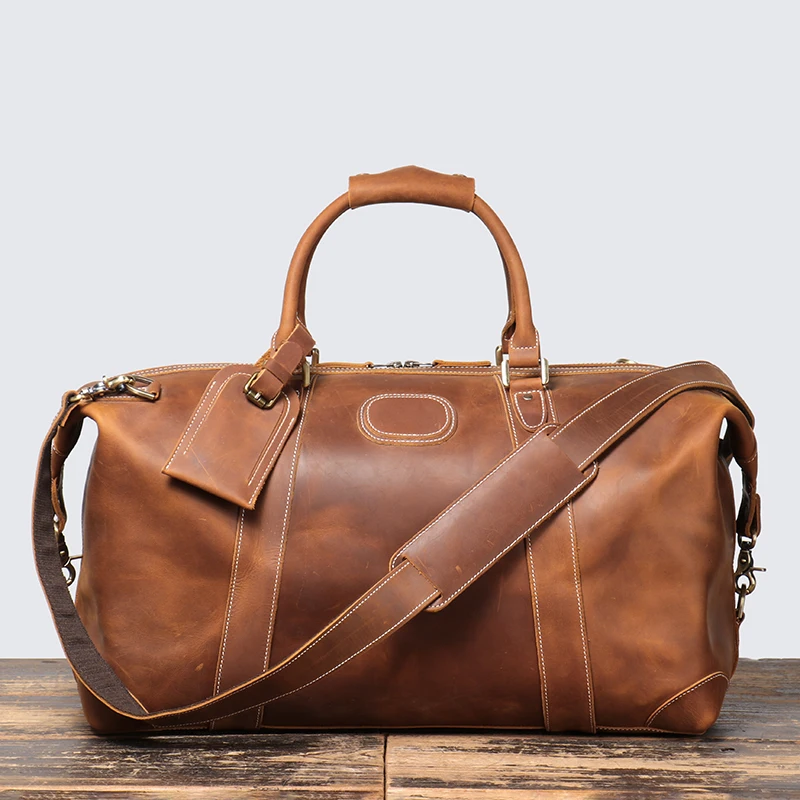 

Men's Crazy Horse Leather Travel Duffel Bag with Shoe Pocket Messenger Bag Women Weekender Bag Vintage HandBag Leatherfocus