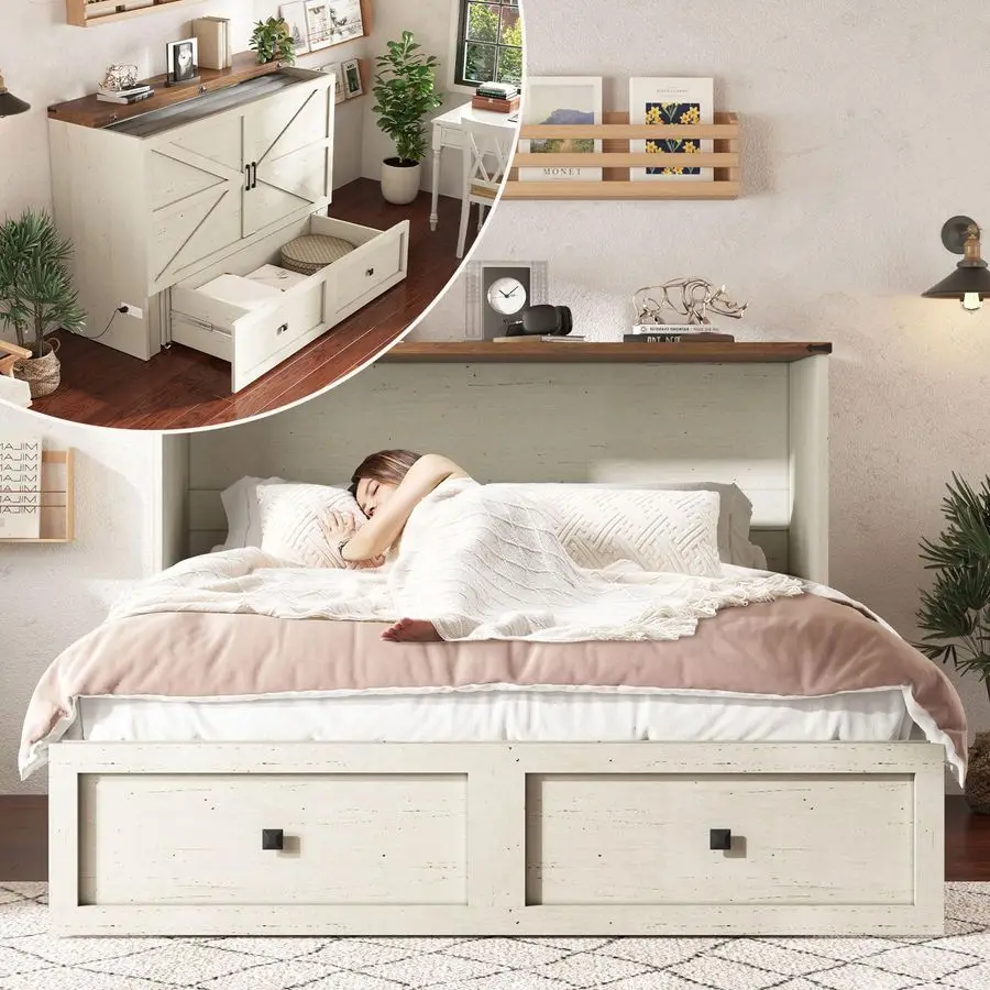 XMSJ Queen Murphy Bed with Storage and Charging Station Photo 1