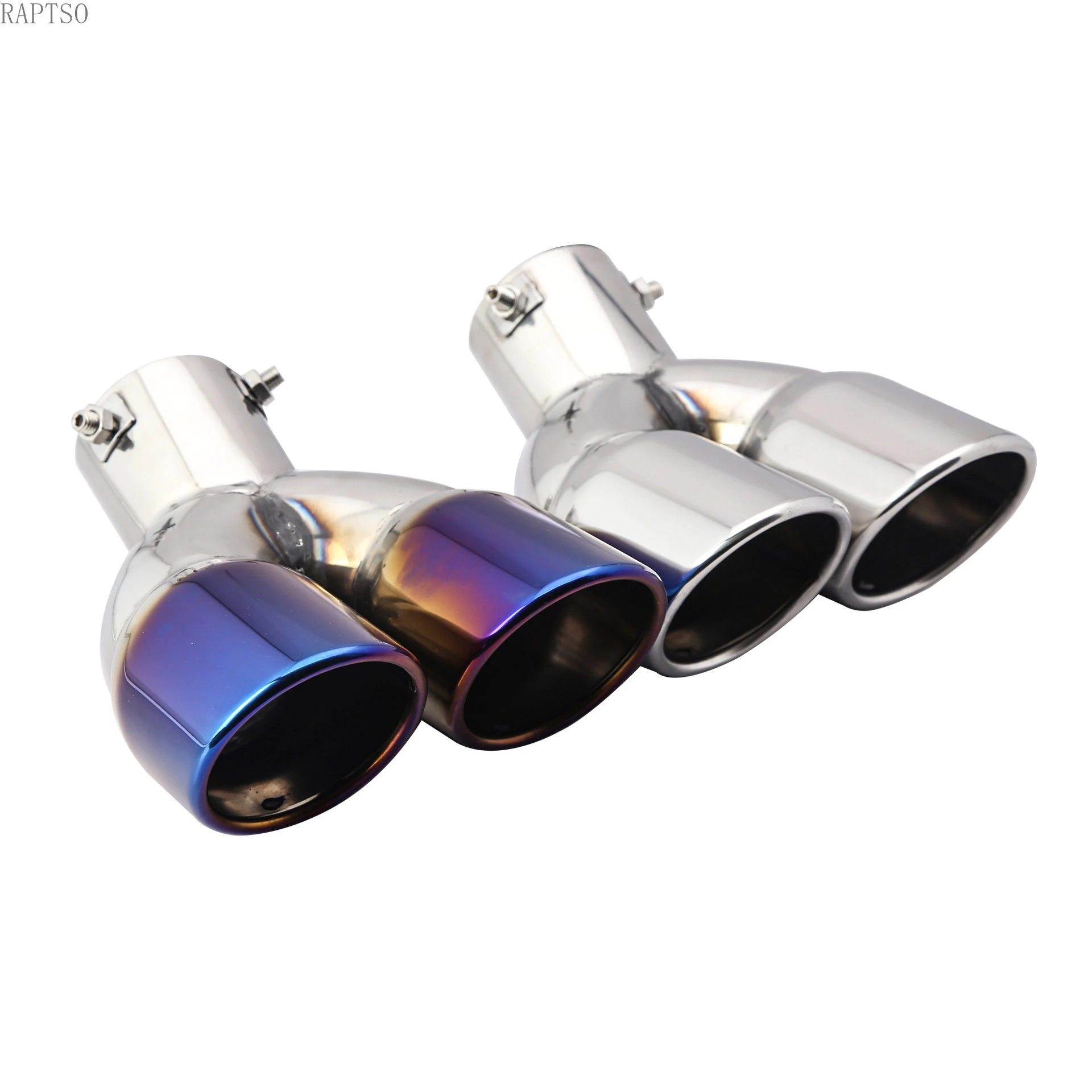 Car Exhaust Parts Stainless Steel Double Tailpipe Throat Grill Blue Black Titanium One Out Two