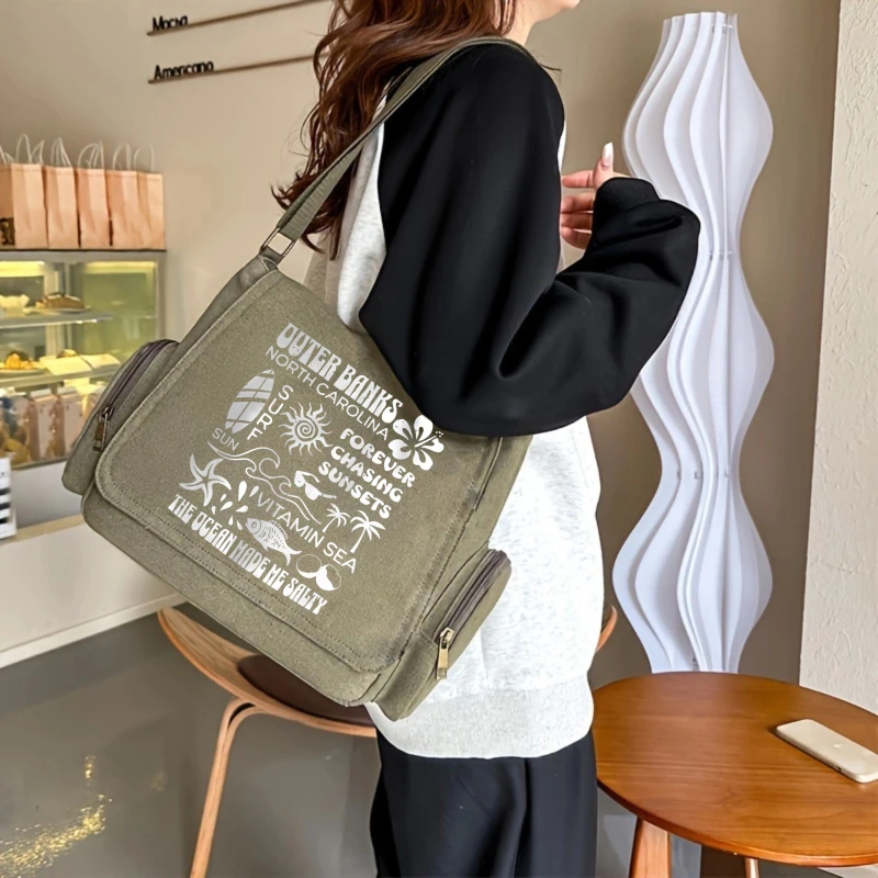 Vintage Men's Messenger Bag Canvas Shoulder Bag Letter Print Women's Crossbody Bag Large Capacity Daily