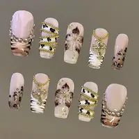 24Pcs Short Square Coffin False Nails French Glitter Wearable Fake Nails Acrylic Full Cover Women Ballet Press on Nails Tips