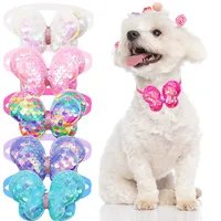 10PCS Butterfly Shape Dog Bowties Adjustable Fashion Sequins Pet Collars For Dogs Dazzling Dog Bow Ties Collars Pet Accessories 1