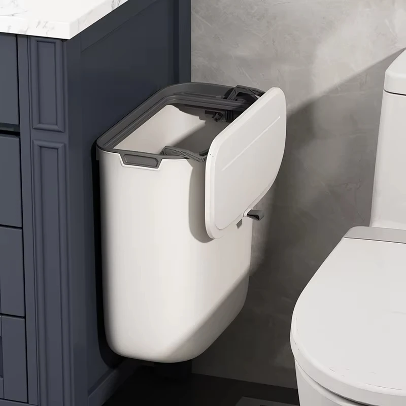 Bathroom Trash Can Wall Mounted Hanging Trash Bin With Lid Waterproof Narrow Seam Rubbish Bin Toilet Waste Garbage 7L