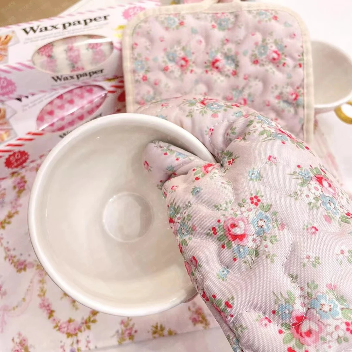 Japanese Flower Cotton Printed Baking Oven Gloves Home Kitchen Hot Resistant Hand Clip Insulation Pad