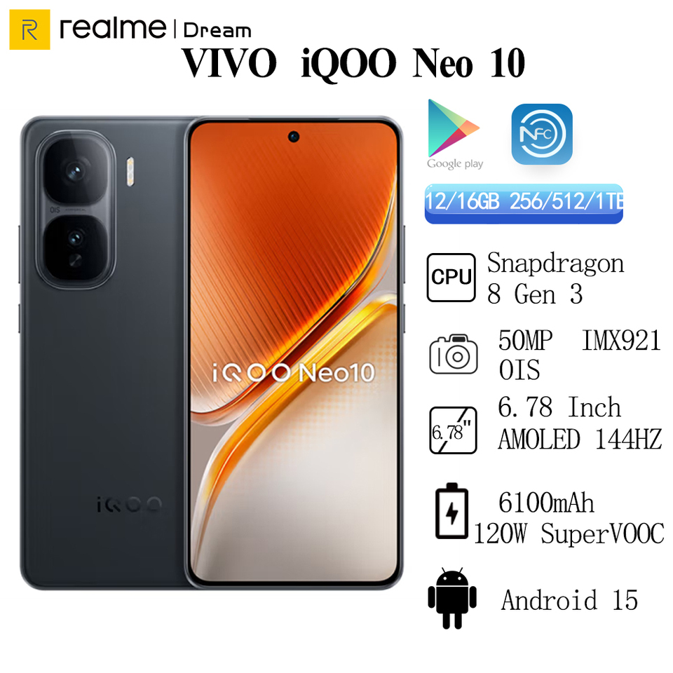 Original VIVO iQOO Neo 10  6100mAh Battery 120W SuperVOOC 50MP  IMX921 OIS 6.78 Inch AMOLED 144Hz Snapdragon 8 Gen 3   NFC OTA