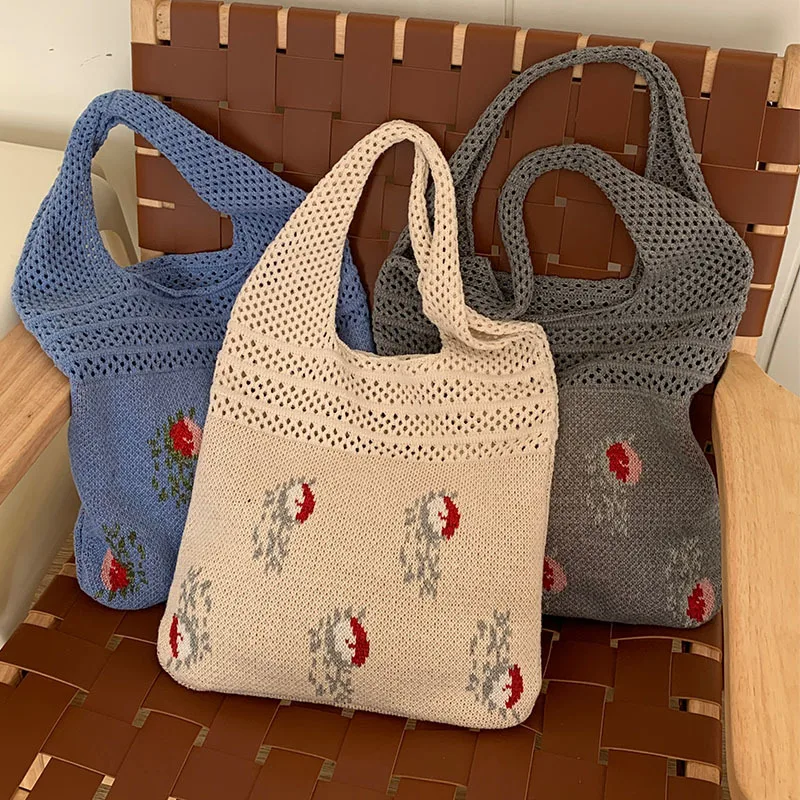 2023 New Knitted Retro Style Shoulder Bag Daily Casual Large Capacity Art Hollow Out Weave Trend All-match Upgrade Your Style