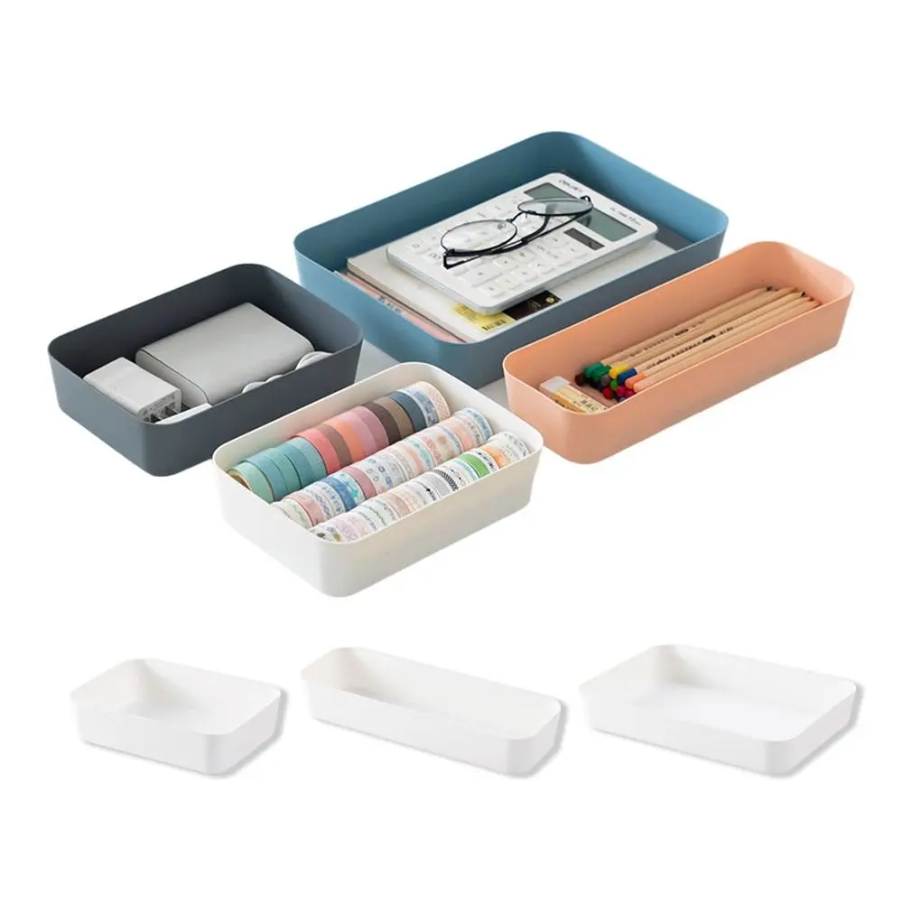 Scatola portaoggetti da scrivania in plastica, grande capacità, colore unico, divisori per cassetti, impilabile, organizer per documenti, casa e ufficio - immagine 3