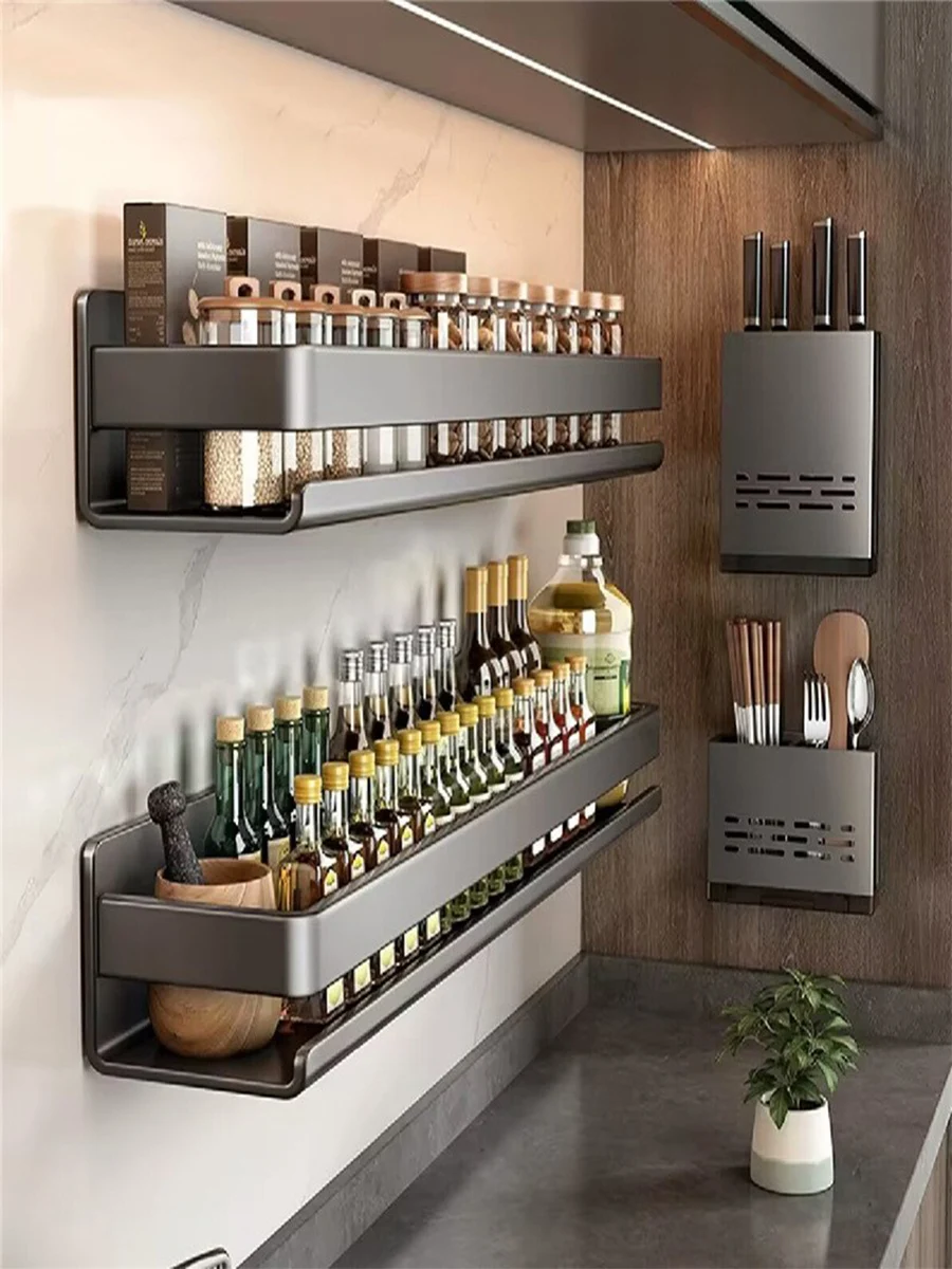 Estante de cocina extraíble, soporte de almacenamiento de champú, organizador de baño de aluminio montado en la pared, accesorios