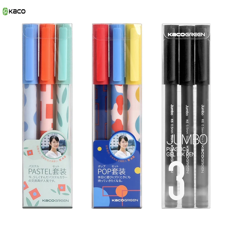 3pcs/Pack KACO 0.5mm Gel Pen Super Dural Writing Sign Drawing Pen Pencil 1600m 4 times Writing Length Japan Ink Design
