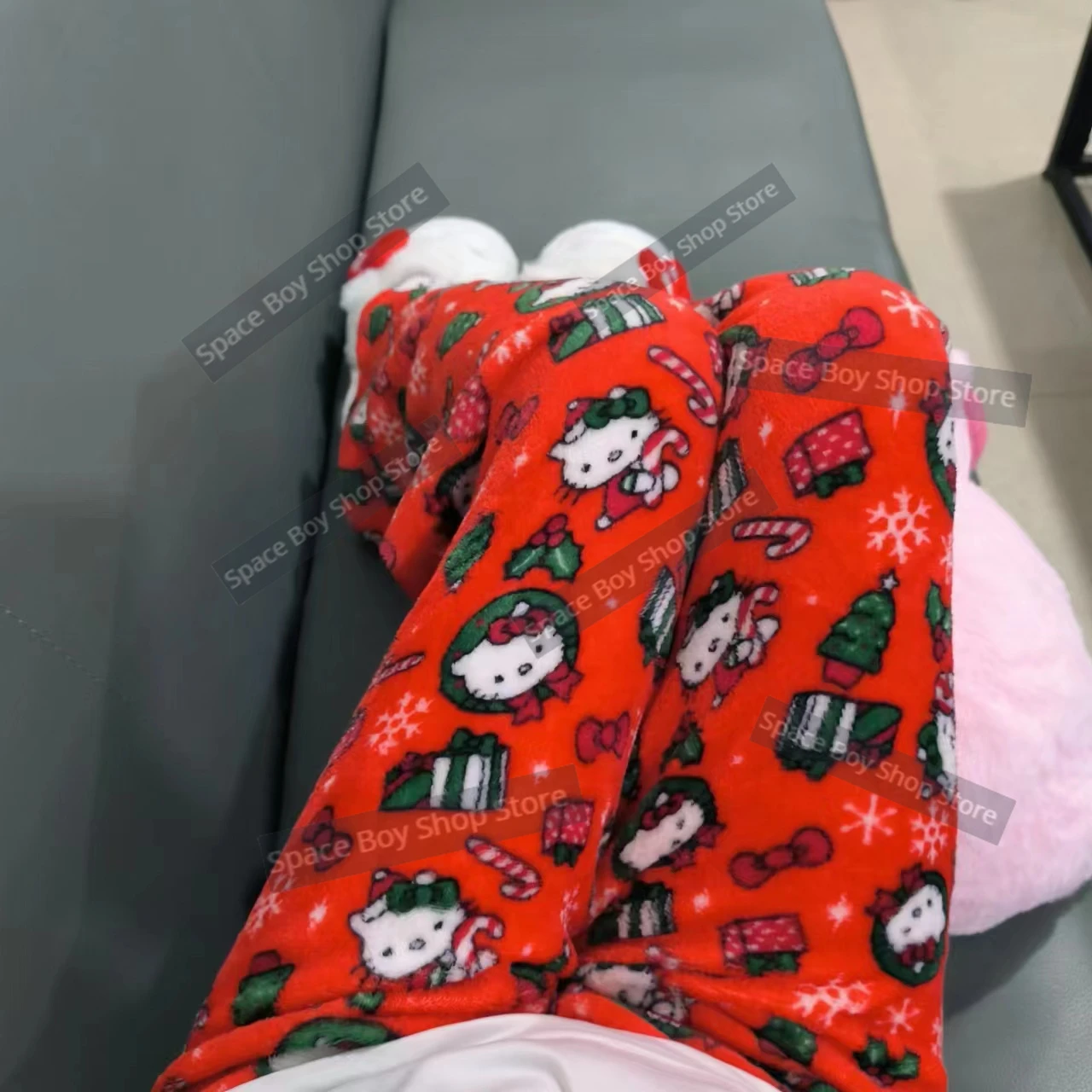 Sanrio Hello Kitty Fleece Coral Pajama Pants Women Casual Home Trousers Kawaii Anime Cartoon Birthday Gift