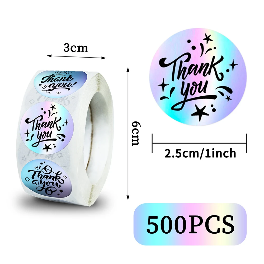 500pcs Laser Thank You Stickers 1inch Small Business Stickers Adhesive Labels for Boutiques Wrapping Supplies Decorations Labels 6 pcs large size flower decorative sticker pack diy labels adhesive hand made scrapbooking material junk journal supplies