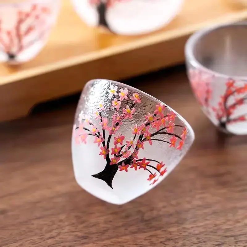 50ml Sakura Pattern Japanese Sake Sets Wine Bottle Cups Sets Japanese Bar Glass Drinkware Tea Set Cup Kungfu Tea Set Pot