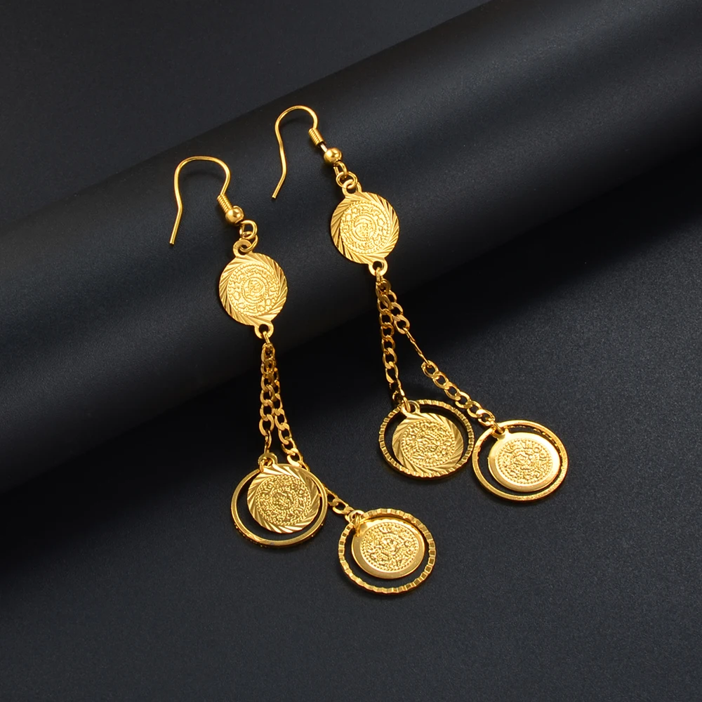 Anniyo Wholesale Coin Money Sign Gold Color Drop Earrings