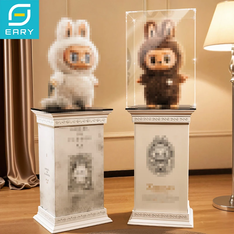 Eary Transparent Display Case & Roman Column Base for Labubu for Zimomo Acrylic Box Art Sets Suitable for Doll Dustproof Storage