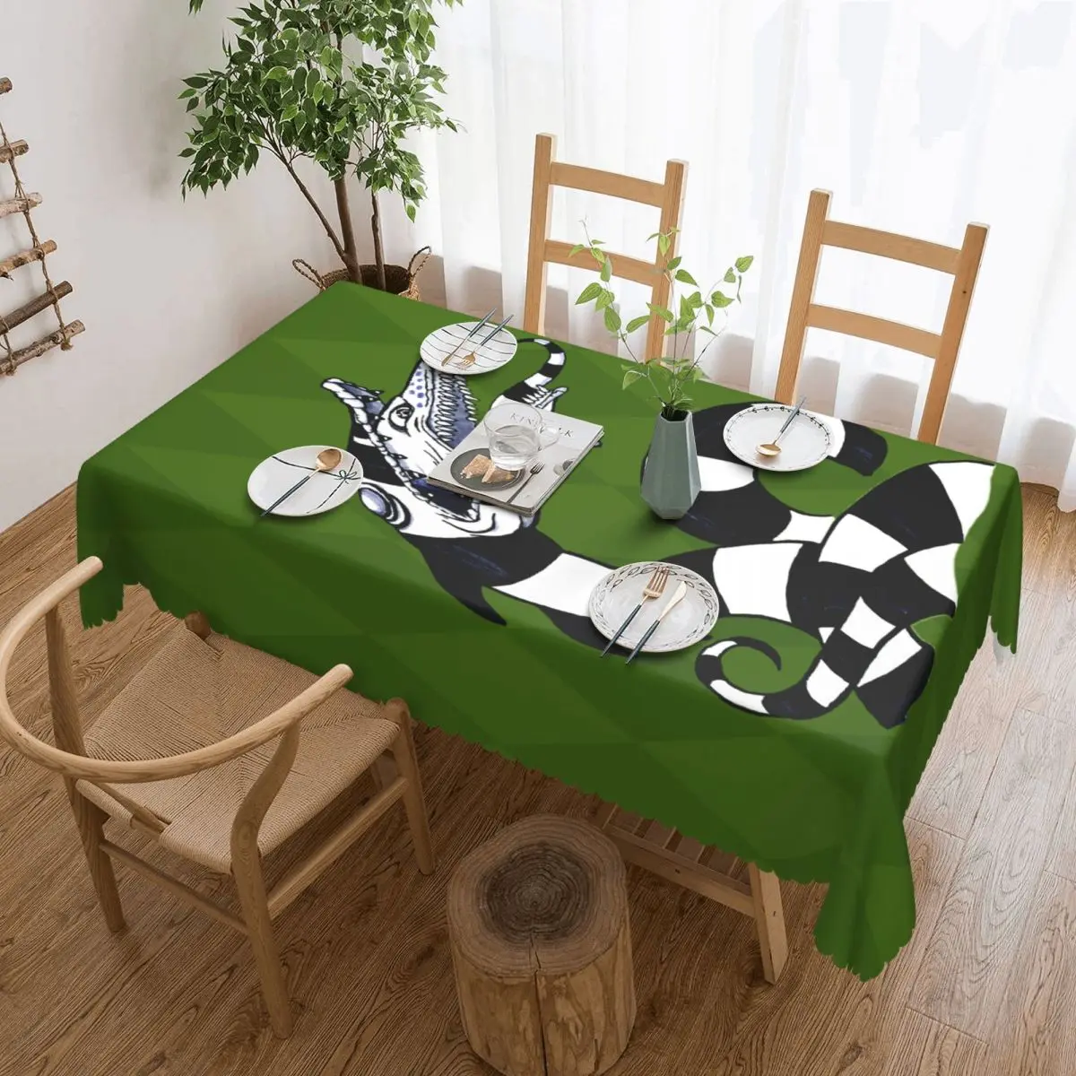 Rectangular Waterproof Oil-Proof Beetlejuice Sandworm Tablecloth Table Cover 45"-50" Fit Tim Burton Horror Movie Table Cloth