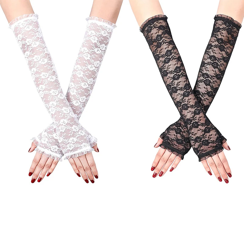 

1Pair Long Lace Hollow-Out Fingerless Gloves Sun Protection Sleeves Mesh Lace Thin Cycling Sexy Accessories Bare Finger Gloves