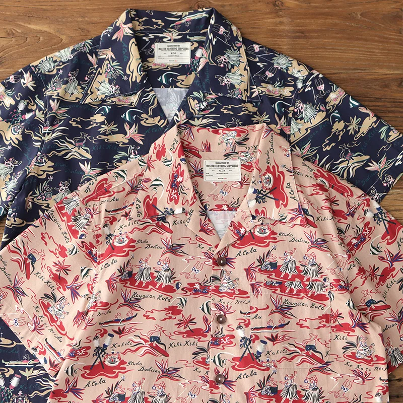 

Summer New American Retro Short Sleeve Cuban Collar Flower Print Shirt Men's Fashion Seaside Beach Loose Casual Hawaiian Blouses
