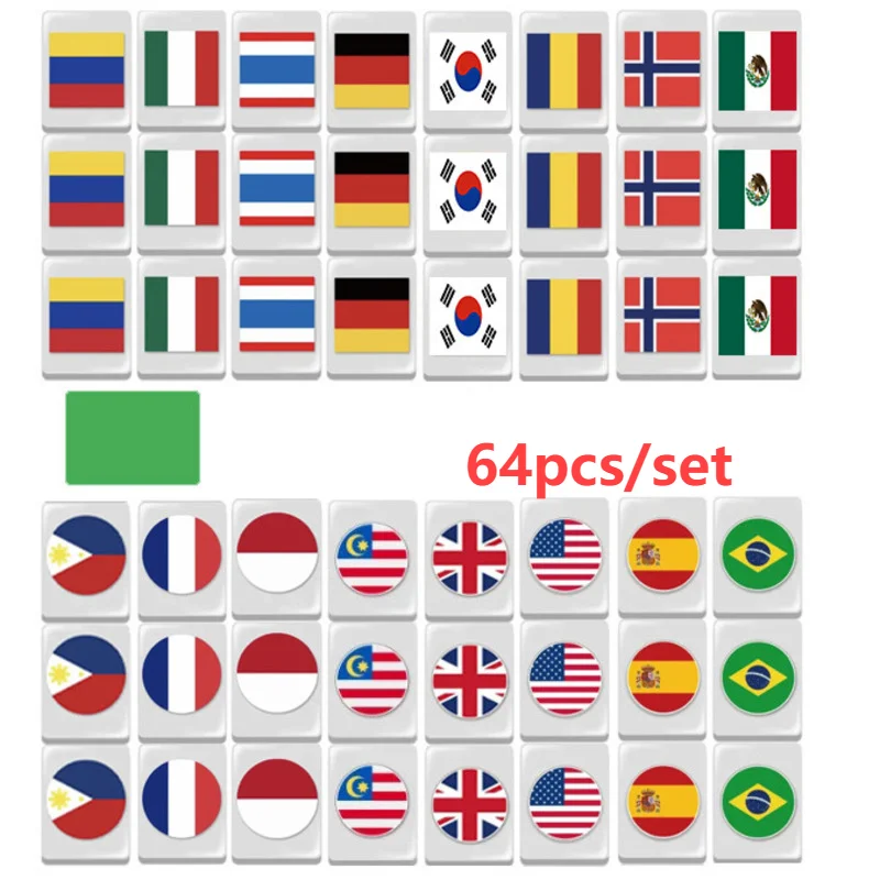 

Mahjong Board Game Toys 64 Blocks Seaside Escape Mahjong Tile With Pattern Of Flag Ball For 1/2 Players Funny Parent Child Party