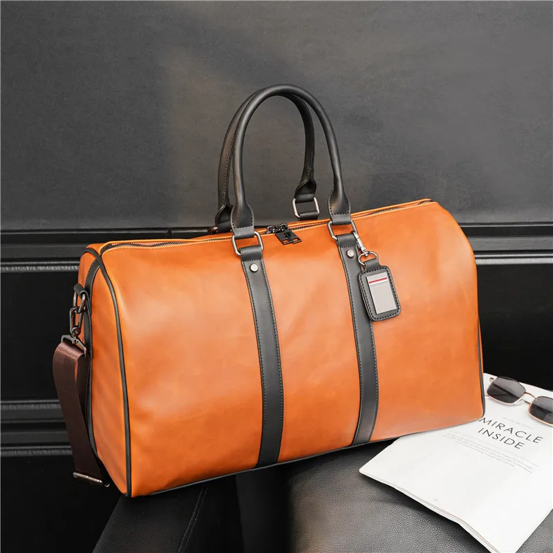 New Fashion Leather Travel Bag Large Capacity Travel Shoulder Messenger Duffl Bag Short Trip Men Sports Package Hand Luggage Bag