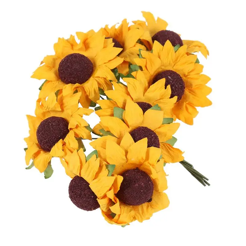 100pcs Simulation Sunflowers Artificial Paper Sunflower Bouquet Artificial Flower For Wedding Decor DIY Photography Decoration