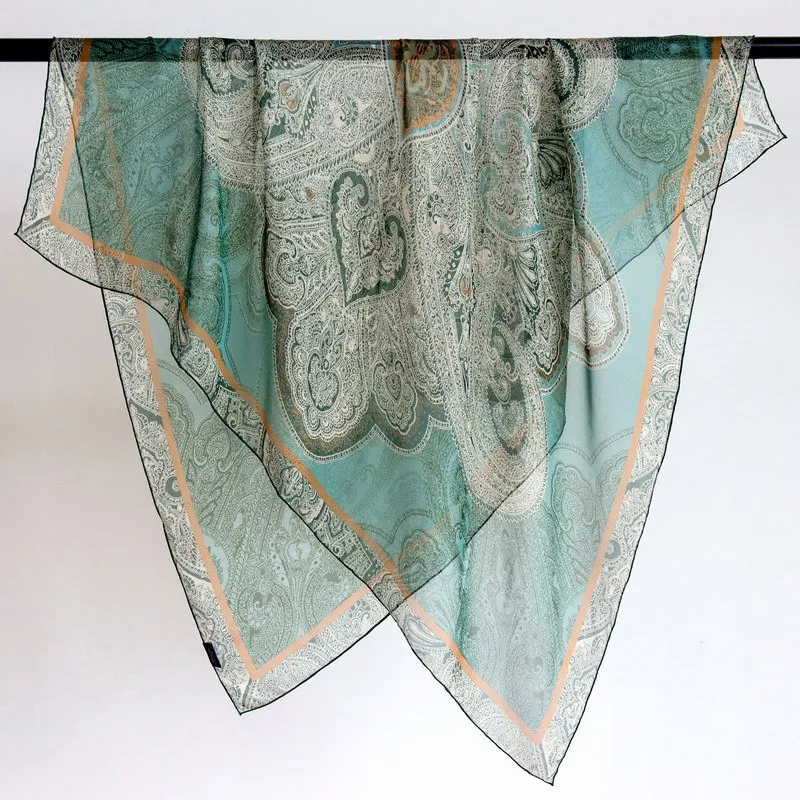 

100% Silk Square Scarf Women Office Lady Neck Scarves Print Luxury Neckerchief Bandana Foulard Shawl Four Seasons Kerchief 103cm