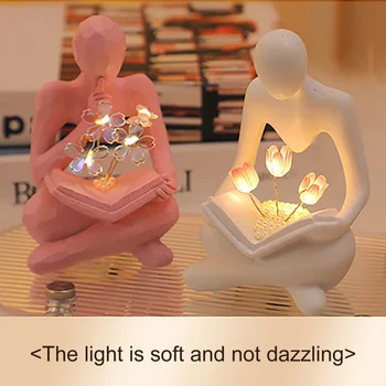 Desktop Thinker Sculpture Ornament Abstract Figure Statue Tulip Book Lamp Home Living Room Decoration Resin Crafts Birthday Gift 1