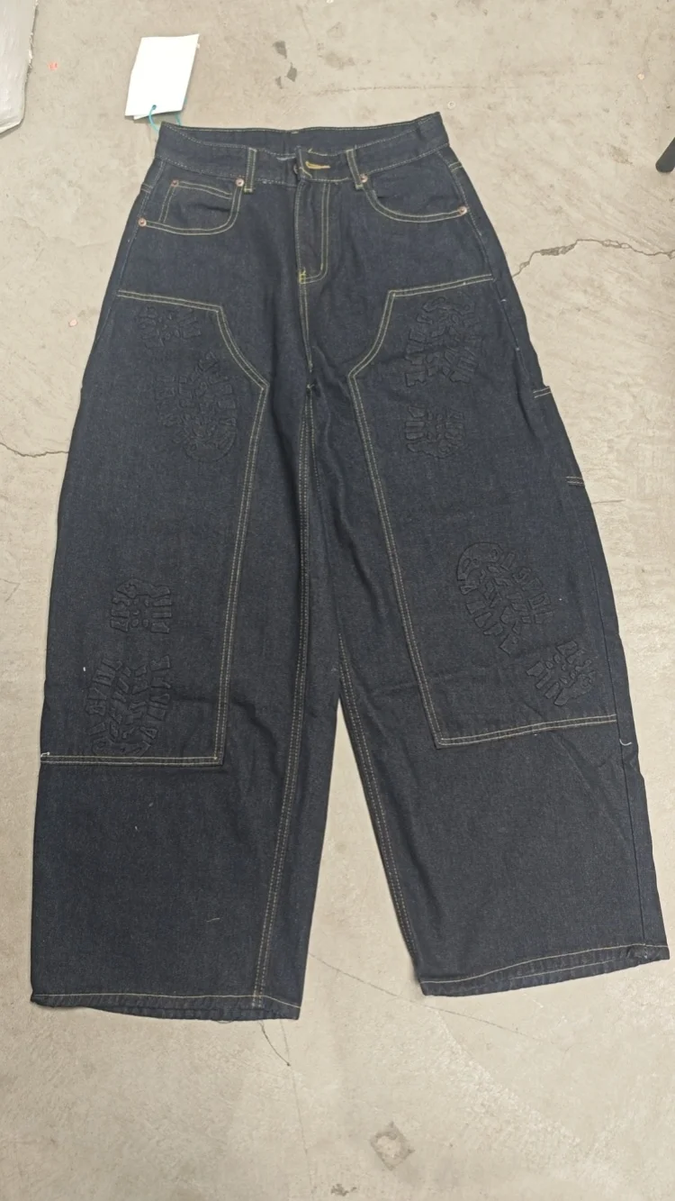 2026 Cyber Y2K Streetwear Schuh-Print Schwarze Baggy Jeans für Herren – Luxuriöse Gerade Lange Hosen Moda Hombre – Detail 12