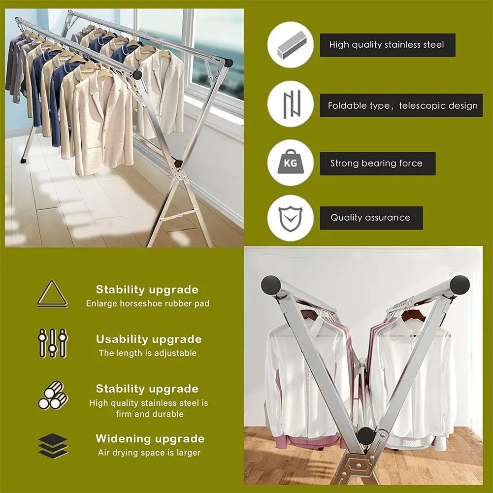 Clothes Drying Rack for Laundry Foldable, 79 inch Stainless Steel Pool Towel Rack Outdoor Free Standing Clothing Hanger Indoor 4