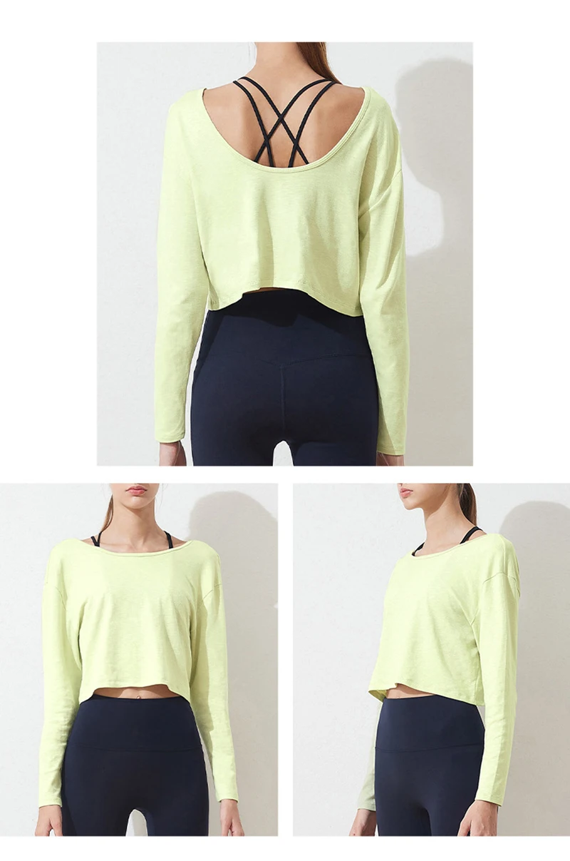 100% Cotton Oversized T-Shirts Women's Long Sleeve Top Running Jogger Yoga Tees Tops Excerise Shirts Youthful Woman Clothes