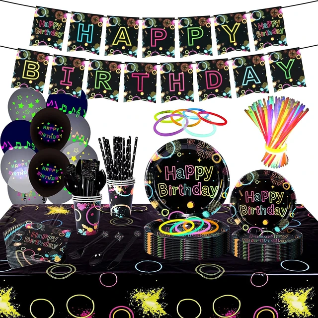 Let's Glow In The Dark Party Tableware Tablecloths Cups Plates