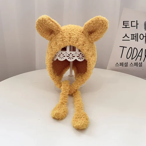 귀여운 겨울 아기 모자, 곰 귀 따뜻한 봉제 아기 소녀 모자, 비니 단색 유아 어린이 귀플랩 보닛 모자, 신생아용 4