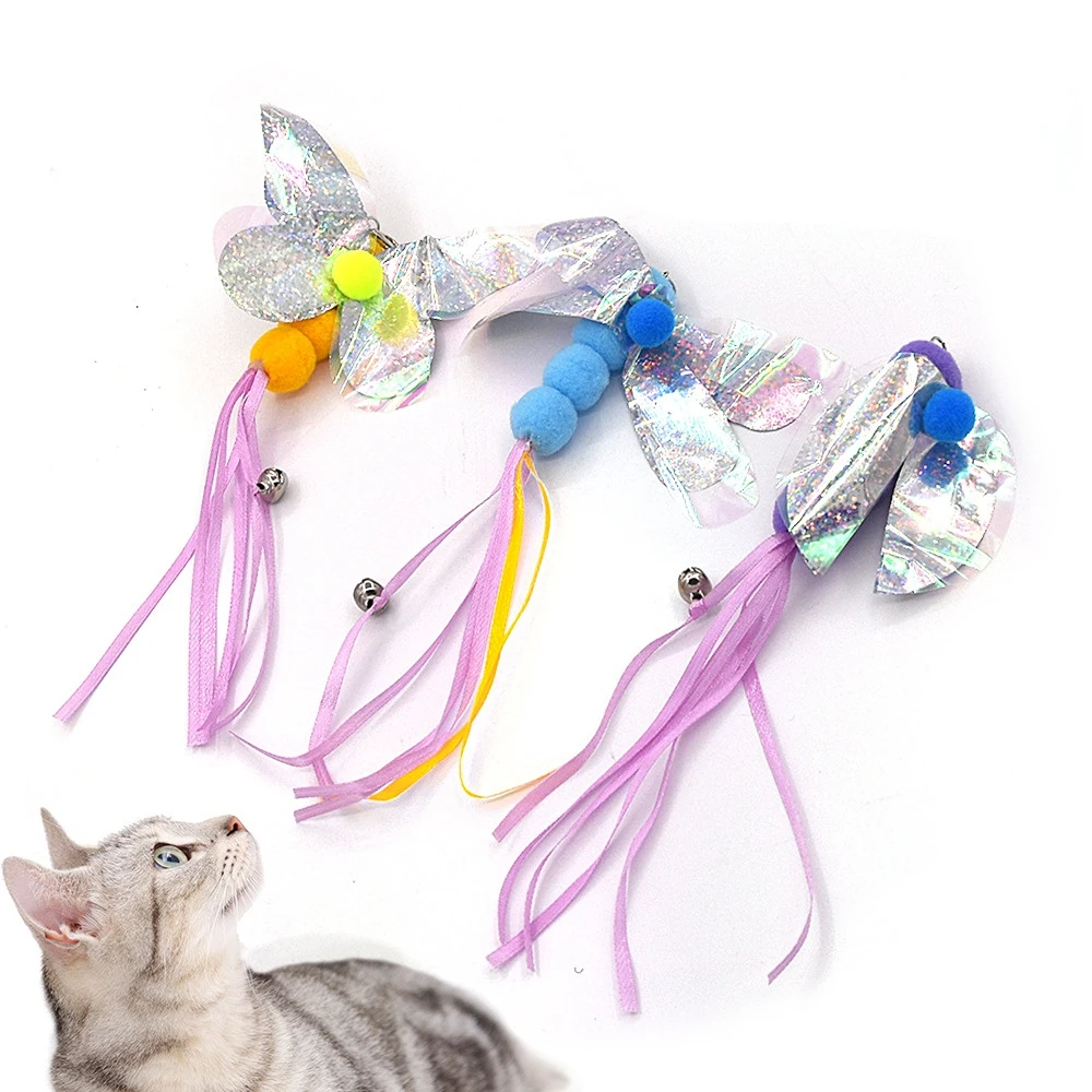 

Funny Cat Teaser with Bell Playing Dangle Butterfly Dragonfly Replacement Head Kitten Rod Toy Interactive Fishing Rod Wand