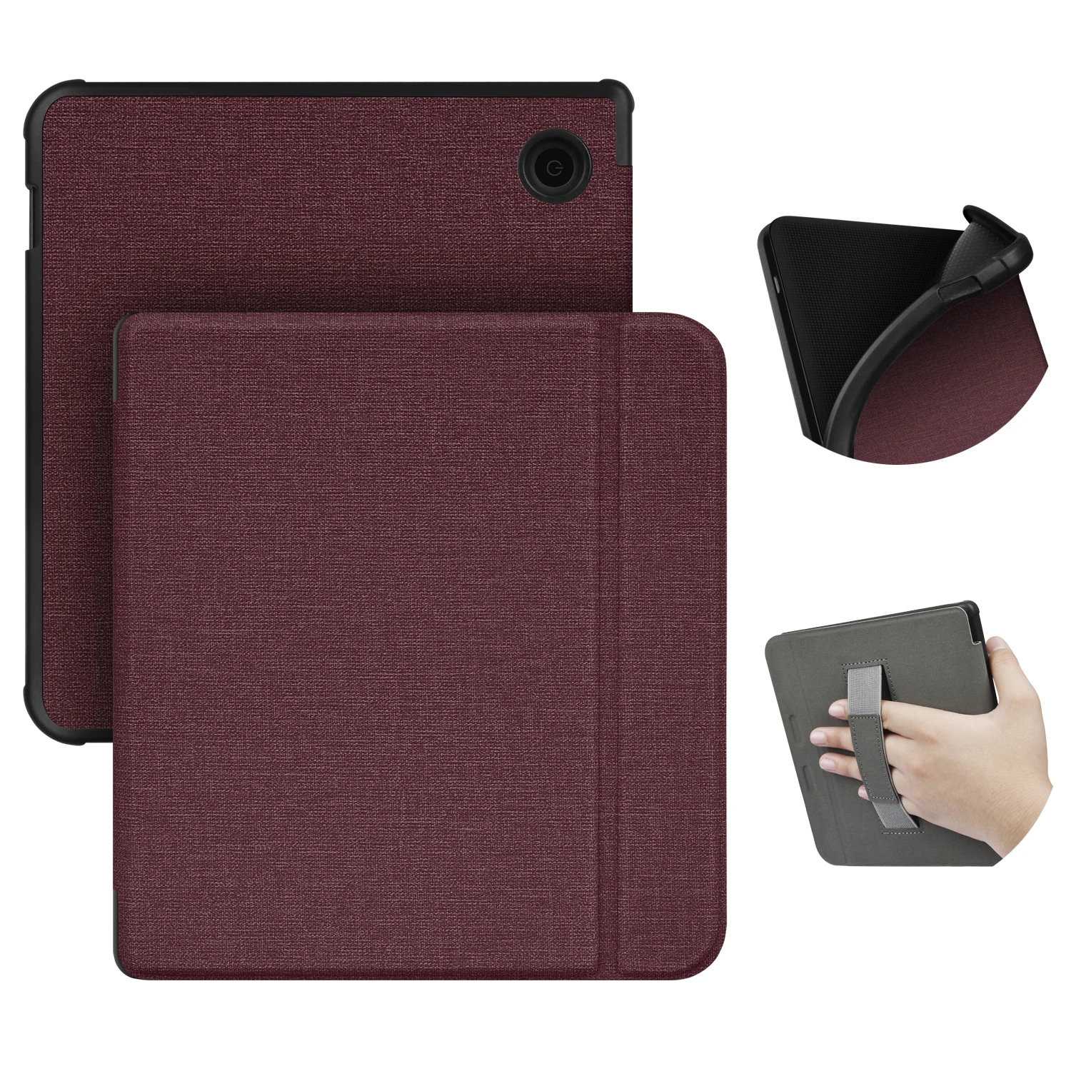 Premium Soft Fabric Smart Case with Hand Strap for Kobo Libra - Magnetic Protective Slimshell Cover