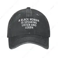 Distressed Baseball Cap A Black Woman is Speaking Listen and Learn Trucker Denim Hats Cotton Golf Dad Hat for Men and Women 1