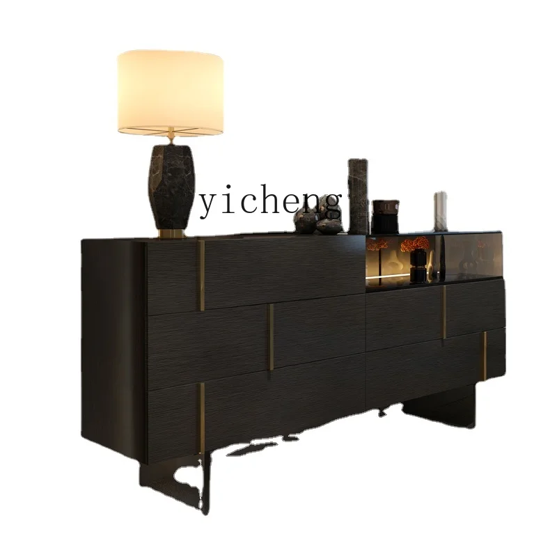 

Yy -Style Light Luxury Chest of Drawers Modern Minimalist Villa Living Room Black with Light Entrance Cabinet