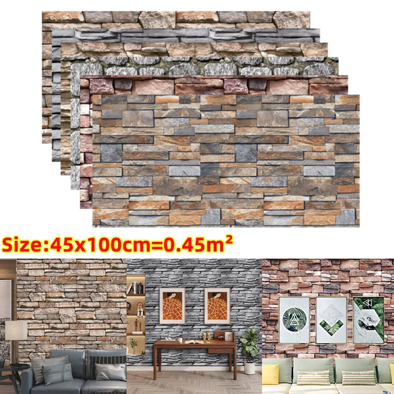 14StylesDIY45x100cmWallStickerWallpaperRollSelfAdhesiveBrick