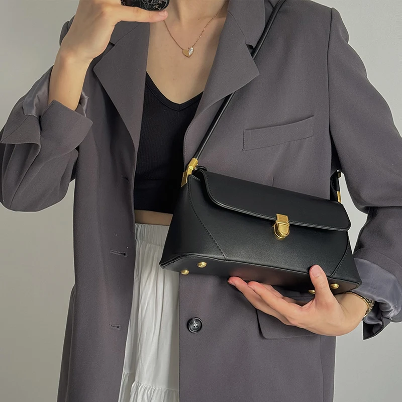 Fashion PU Leather Underarm Shoulder Bags For Women Trend Designer French Style Female Tote Ladies Flap Handbags