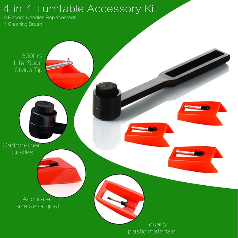RTSHE-3 Pack Record Player Needles Replacement With Stylus Cleaning Brush, Turntable Stylus Needles For Victrola,Crosley