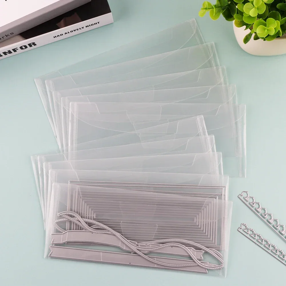 10pcs/set Clear Stamp&Die Storage Bag Resealable Plastic Envelopes Pockets For Cut Dies Stencil Folder Crafts Organizer Holder